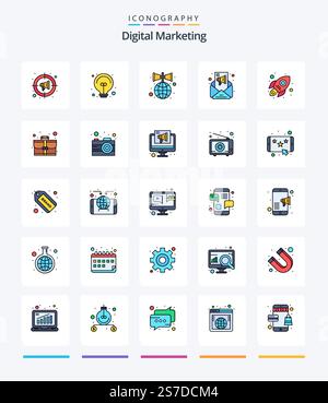 Pack d'icônes Creative Digital Marketing 25 Line, tel que le lancement. haut-parleur. annoncer. marketing par e-mail. campagnes Illustration de Vecteur