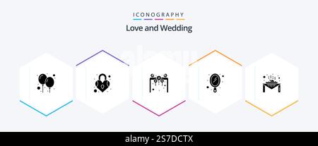 Coffret de mariage 25 Glyph Icon avec mobilier. salle à manger. arc. miroir. mobilier Illustration de Vecteur