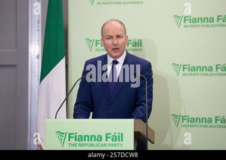 Dublin, Irlande. 19 janvier 2025. Tanaiste et le leader du Fianna Fail Micheal Martin présentent le projet de programme pour le gouvernement aux membres du parti Fianna Fail lors d'un Ard Fheis spécial au Radisson Hotel Credit : Liam Murphy/Alamy Live News Banque D'Images