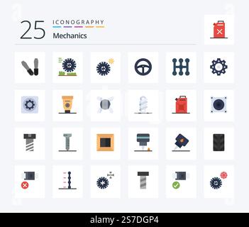 Ensemble d'icônes de couleur plate Mechanics 25 comprenant un mécanicien. engrenages. voiture. mécanique. manuel Illustration de Vecteur