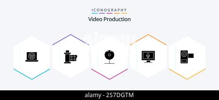 Vidéo production 25 Pack d'icônes de glyphes comprenant . lecture . film . médias . appareil photo Illustration de Vecteur