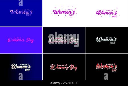 Logo abstrait Happy Women&rsquo ; s Day avec un visage de femme&rsquo ; s et conception vectorielle d'amour dans des couleurs roses et noires Illustration de Vecteur