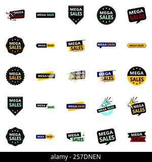 25 superbes modèles vectoriels dans le Mega sale Pack, parfait pour les promotions Illustration de Vecteur