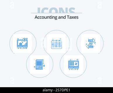 Taxes Blue Icon Pack 5 Icon Design. jour de paie. calendrier. ordinateur portable. écran. argent Illustration de Vecteur
