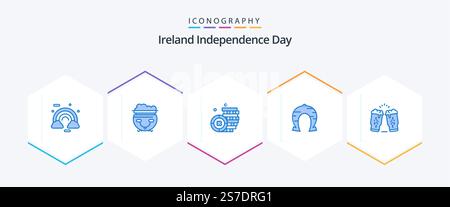 Ireland Independence Day 25 Blue Icon pack avec bière. chance. américain. fer à cheval. festival Illustration de Vecteur