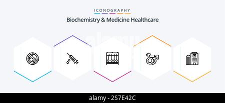 Biochimie et médecine soins de santé 25 ligne icône pack comprenant madical . symbole. perpecul. femme sexe Illustration de Vecteur