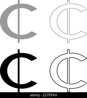 Ghana Cedi symbole de monnaie signe d'argent cash GHS ghanéen set icône gris noir couleur illustration vectorielle image simple plein contour ligne de contour mince style plat. Ghana Cedi symbole de monnaie signe d'argent cash GHS ghanéen set icône gris noir couleur illustration vectorielle image plein contour ligne de contour mince style plat Illustration de Vecteur