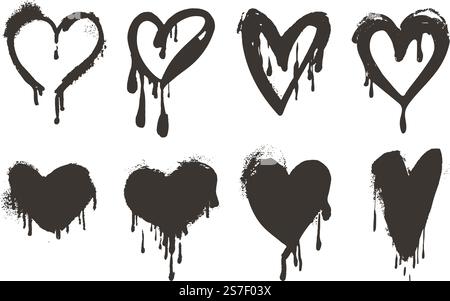 Coeurs d'encre pulvérisée. Éléments coeur Saint-Valentin, encre graffiti graphique taches. Peinture abstraite amour et symboles romantiques, décor vectoriel néotérique de mariage rugueux de l'illustration romantique grunge d'amour. Coeurs d'encre pulvérisée. Éléments coeur Saint-Valentin, encre graffiti graphique taches. Peinture abstraite amour et symboles romantiques, décor vectoriel néotérique de mariage brut Illustration de Vecteur