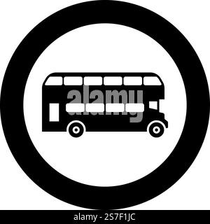 Double-Decker bus Londres transport de ville double Decker icône touristique en cercle rond noir illustration vectorielle image de contour solide style simple. Double-Decker bus Londres transport de ville double Decker icône touristique en cercle rond couleur noire illustration vectorielle image style plein contour Illustration de Vecteur