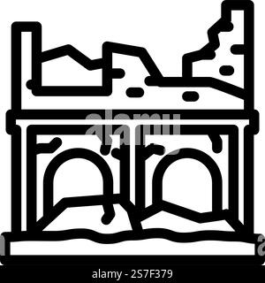 vecteur d'icône de ligne détruit par tremblement de terre de maison. signe de destruction du tremblement de terre de maison. illustration noire du symbole de contour isolé. maison tremblement de terre détruit illustration vectorielle d'icône de ligne Illustration de Vecteur
