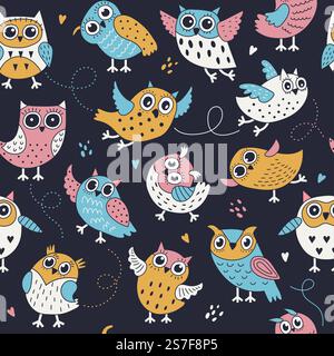 Motif hibou. Projet de conception textile avec des oiseaux de style boho décoratifs volants chouettes vectorielles récent modèle sans couture de textile d'oiseau de conception de modèle, illustration de fond avec des chouettes. Motif hibou. Projet de conception textile avec des oiseaux décoratifs de style boho Flying Owls récent modèle vectoriel sans couture Illustration de Vecteur