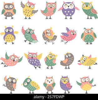 Oiseaux hibou. Oiseaux de style boho décoratifs volants en action pose des personnages drôles de vecteur récents de vol de hibou oiseau, illustration d'animal décoratif. Oiseaux hibou. Oiseaux de style boho décoratifs volants en action pose des personnages drôles de vecteur récents Illustration de Vecteur