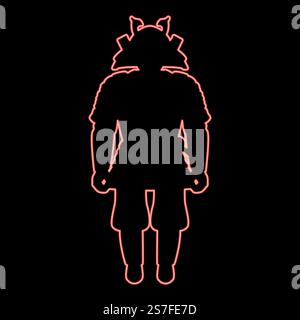 Néon samouraï japonais War & rsquo ; s héros silhouette guerrier rouge couleur illustration vectorielle image plat style lumière. Néon samouraï japonais War & rsquo ; s héros silhouette guerrier rouge couleur illustration vectorielle image style plat Illustration de Vecteur