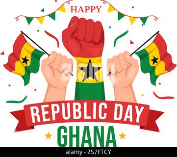 Illustration du vecteur de la Journée de la République du Ghana heureux avec un arrière-plan de drapeau de tissage dans un dessin à la main pour la bannière Web ou les modèles de page d'arrivée Illustration de Vecteur