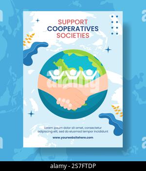 Journée internationale des coopératives affiche verticale plat dessin animé modèles dessinés à la main illustration de fond Illustration de Vecteur