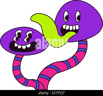 dessin de personnage avec langue tendue et expression de rire. Des personnages isolés gribouillent souriants et joyeux. Images enfantines, décoration ou représentation de pépinière. Vecteur dans le style plat. Doodle personnages, dessin de personnage coloré Illustration de Vecteur