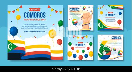 Happy Comores Independence Day social Media Post Illustration Flat Cartoon modèles dessinés à la main arrière-plan Illustration de Vecteur