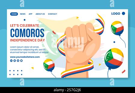 Happy Comores Independence Day social Media Landing page Illustration Flat dessin main de dessin animé Illustration de Vecteur