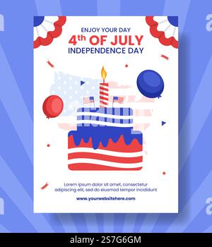 4th de juillet jour de l'indépendance USA affiche verticale Flat dessin animé dessins à la main modèles Illustration d'arrière-plan Illustration de Vecteur
