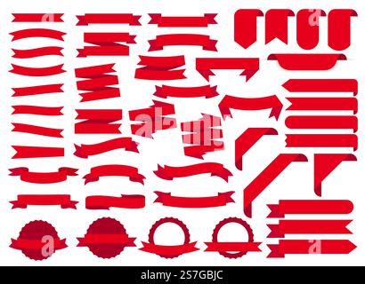 Bannières en ruban rouge, jeu d'étiquettes de modèle. Vierge pour le graphique de décoration. Illustration vectorielle Illustration de Vecteur