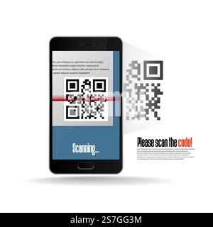 Balayage de code QR avec téléphone portable réaliste Illustration de Vecteur