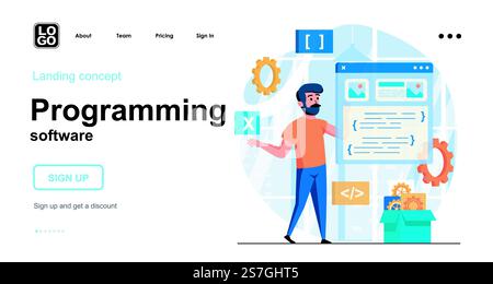 Concept Web du logiciel de programmation. Développeur crée l'interface de l'application, du programme ou du site Web. Modèle de scènes de personnes. Illustration vectorielle avec des activités de personnage dans la conception plate pour le site Web Illustration de Vecteur