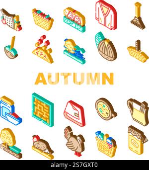 vecteur de jeu d'icônes de feuille d'automne de saison. feuilles nature, feuillage rouge, paysage orange, vente de thanksgiving, arbre jaune, maple automne saison automne feuilles d'automne illustrations de signe isométrique. vecteur de jeu d'icônes de feuille d'automne de saison Illustration de Vecteur