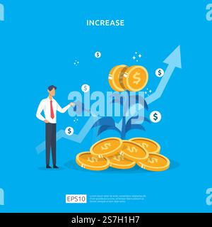Plante Money illustration de croissance d'arbre de pièce de monnaie pour le concept d'investissement. concept d'augmentation du taux de salaire de revenu avec caractère de personnes et symbole de dollar. Rentabilité commerciale du retour sur investissement Illustration de Vecteur