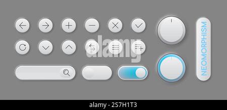 Ensemble de boutons vectoriels fluides modernes à la mode pour les applications et les conceptions de site Web. Le néomorphisme. Ensemble de boutons Smooth UI moderne et tendance, pour Apps et Webdesign Illustration de Vecteur