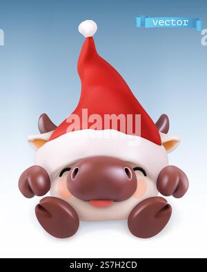 Animal drôle de bœuf dans le zodiaque chinois, calendrier chinois, icône vectorielle 3D. Illustration de Vecteur