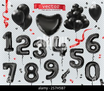 Ballons jouets noirs. Black Friday, soldes, shopping, vente. Icônes vectorielles réalistes Illustration de Vecteur