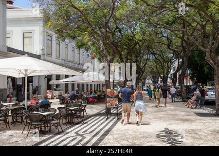 Les gens apprécient la terrasse du Café Ritz Madeira, l'un des plus anciens grands cafés de Funchal. Banque D'Images