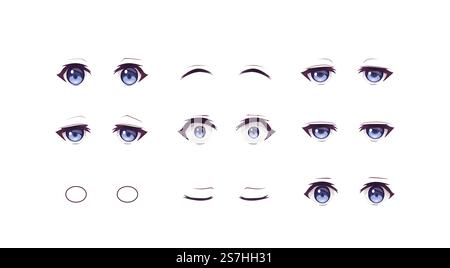 Anime manga expressions yeux ensemble garçon. Style de dessin animé japonais Illustration de Vecteur