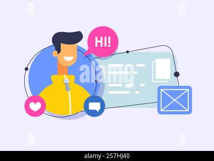 Profil utilisateur en ligne. Profil sur les réseaux sociaux, informations utilisateur dans un chat Messenger. Illustration de Vecteur