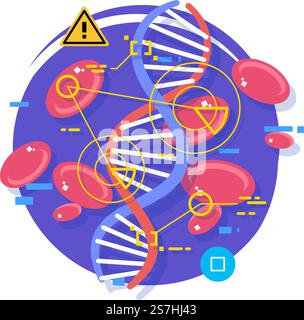 Recherche cellulaire et dépistage des maladies. Cellules sanguines et virus. Recherches dans le domaine de la médecine et de la biologie. Illustration de Vecteur