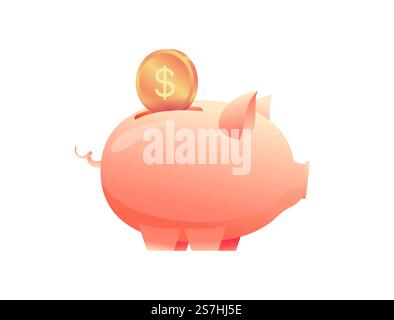 Grande tirelire avec une pièce de monnaie sur une vue latérale de fond isolée. Concept de travail d'équipe réussi. Métaphore de l'augmentation des investissements, de l'accumulation de capital. Illustration vectorielle plate Illustration de Vecteur