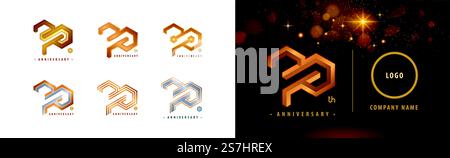 Ensemble de conception de logotype de 70e anniversaire, célébration d'anniversaire de soixante-dix ans. Logo hexagone Infinity, 70 ans célébrant anniversaire logo argent et or pour événement de célébration, invitation. Illustration de Vecteur