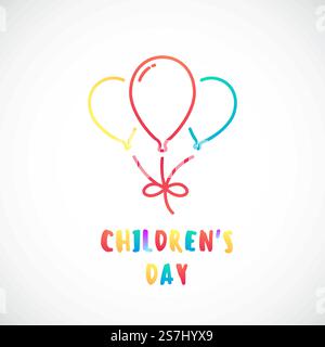 Happy Children&rsquo;s design de jour pour affiches, cartes de vœux, invitations. Ensemble de ballons colorés et texte. Illustration vectorielle. Illustration de Vecteur
