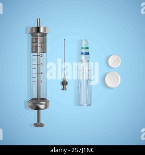 Ampoule. Ensemble d'ampoules, seringue et comprimés. Médecine et soins de santé. Illustration du vecteur eps 10.. Ampoule. Ensemble d'ampoules, seringue et comprimés. Médecine et soins de santé. Illustration vectorielle. Illustration de Vecteur