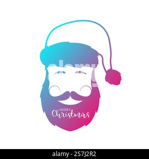 Homme à la barbe et à la moustache portant le chapeau du Père Noël. Illustration vectorielle. Illustration de Vecteur