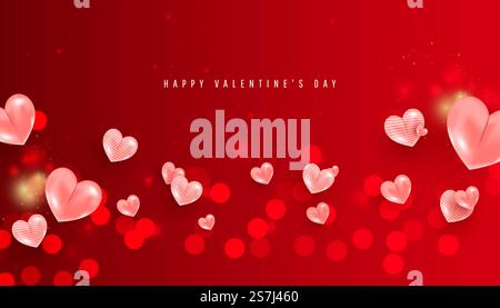 Fond flou de jour de la saint-valentin avec des ballons de coeur romantique rose sur fond rouge. Affiche horizontale, dépliant, carte de vœux, en-tête pour le site Web. Fond flou de jour de la saint-valentin avec des ballons de coeur d'air sur fond rouge. Affiche horizontale, dépliant, carte de vœux, en-tête pour le site Web Illustration de Vecteur