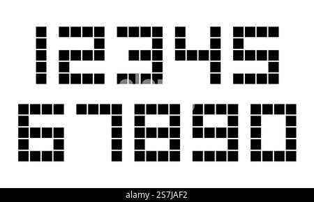 Ensemble de nombres style de pixel composé de 1, 2, 3, 4, 5, 6, 7, 8, 9, 0 Illustration de Vecteur