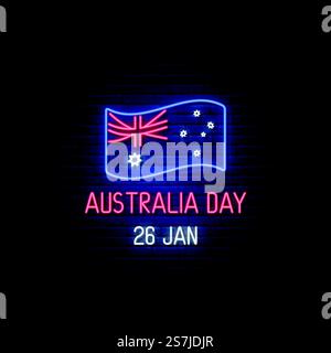 Australia Day le 26 janvier, bannière néon festive. Drapeau australien et texte au néon. Illustration vectorielle de stock. Illustration de Vecteur