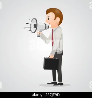 Homme de bureau criant en mégaphone. Illustration vectorielle. Homme de bureau criant en mégaphone Illustration de Vecteur