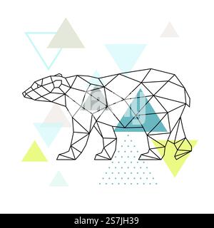 Ours polaire géométrique abstrait. Vue latérale. Style scandinave. Illustration vectorielle de stock. Illustration de Vecteur