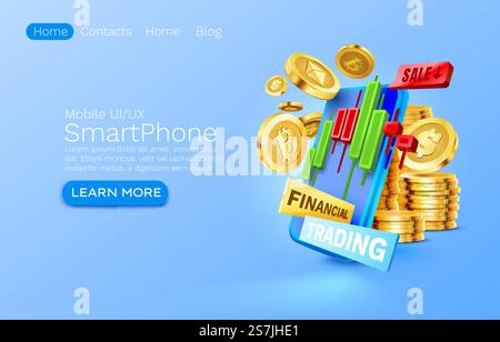 Service de trading financier mobile, écran mobile de smartphone de paiement financier, lumière d'affichage mobile de technologie. Illustration vectorielle. Service de trading financier mobile, écran mobile de smartphone de paiement financier, lumière d'affichage mobile de technologie. Vecteur Illustration de Vecteur