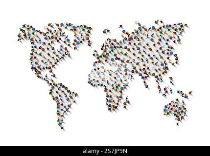 Foule de personnes sous la forme de carte du monde sur fond blanc . Illustration vectorielle Illustration de Vecteur