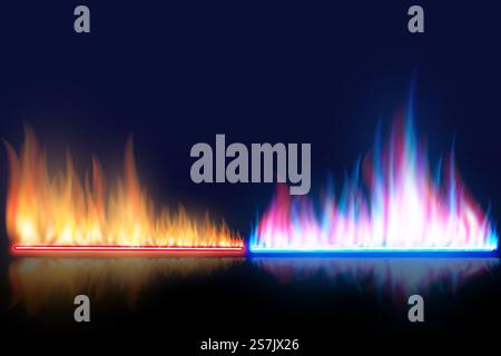 Flammes rouges et bleues sur fond sombre. Flammes rouges et bleues sur fond sombre. Illustration vectorielle Illustration de Vecteur