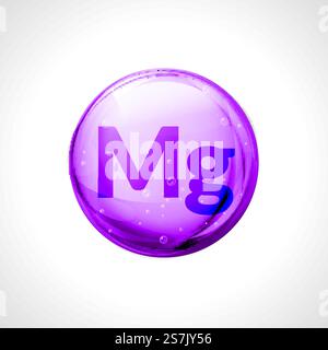 Icône de vecteur minéral de magnésium. Capsule de pilule goutte brillante 3D. Complément diététique médical minéral. Icône de vecteur minéral de magnésium. Capsule de pilule goutte brillante 3D. COMPLEMENT MINERAL MEDICAL alimentaire Illustration de Vecteur