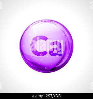 Icône de pilule minérale de calcium. Complexe diététique médical 3D Vector Drop minéral et de complément vitaminique.. Icône de pilule minérale de calcium. Complexe diététique médical de complément minéral et vitaminique de goutte vectorielle 3D. Illustration de Vecteur